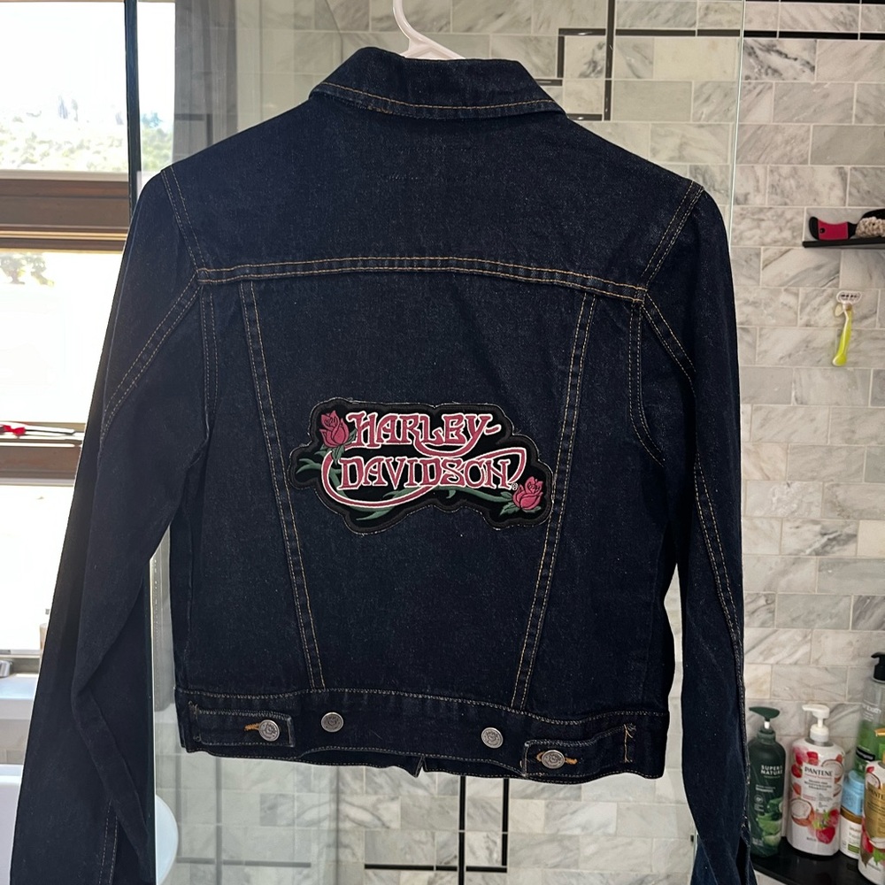Jean Jacket With Harley Davidson Patch - image 1